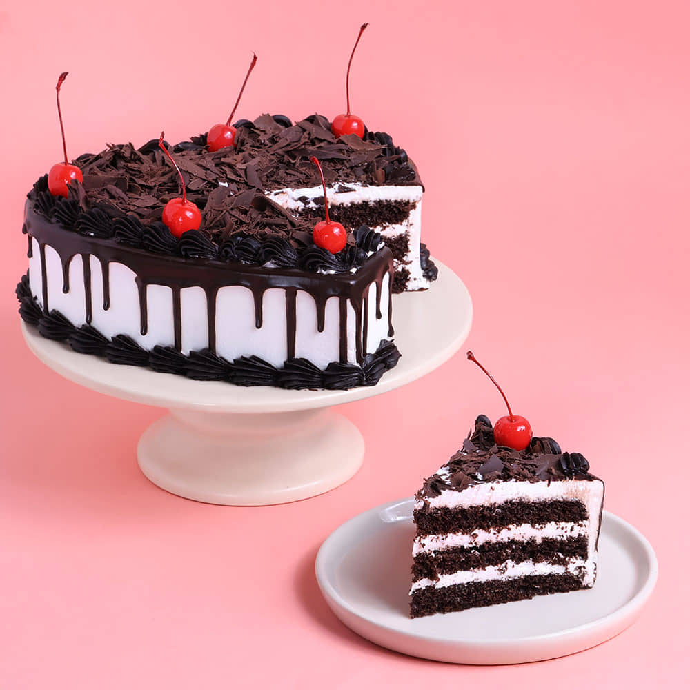Sliced View of Heart Black Forest Vanilla Cake