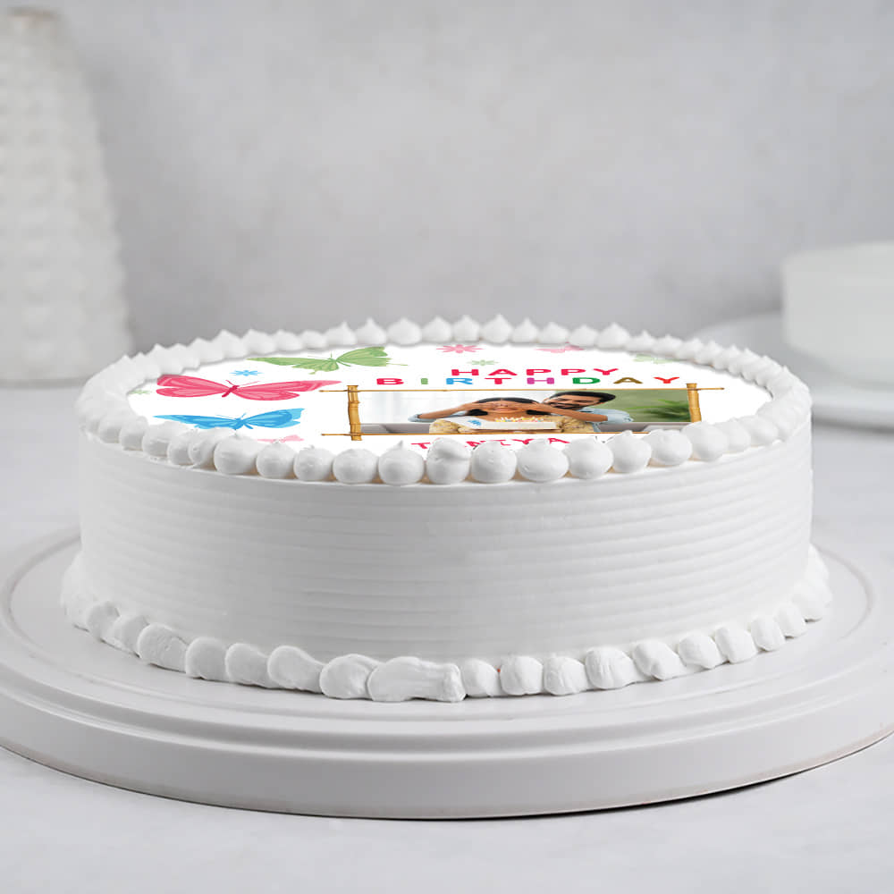 Side View of Colourful Butterfly Photo Cake For Girl