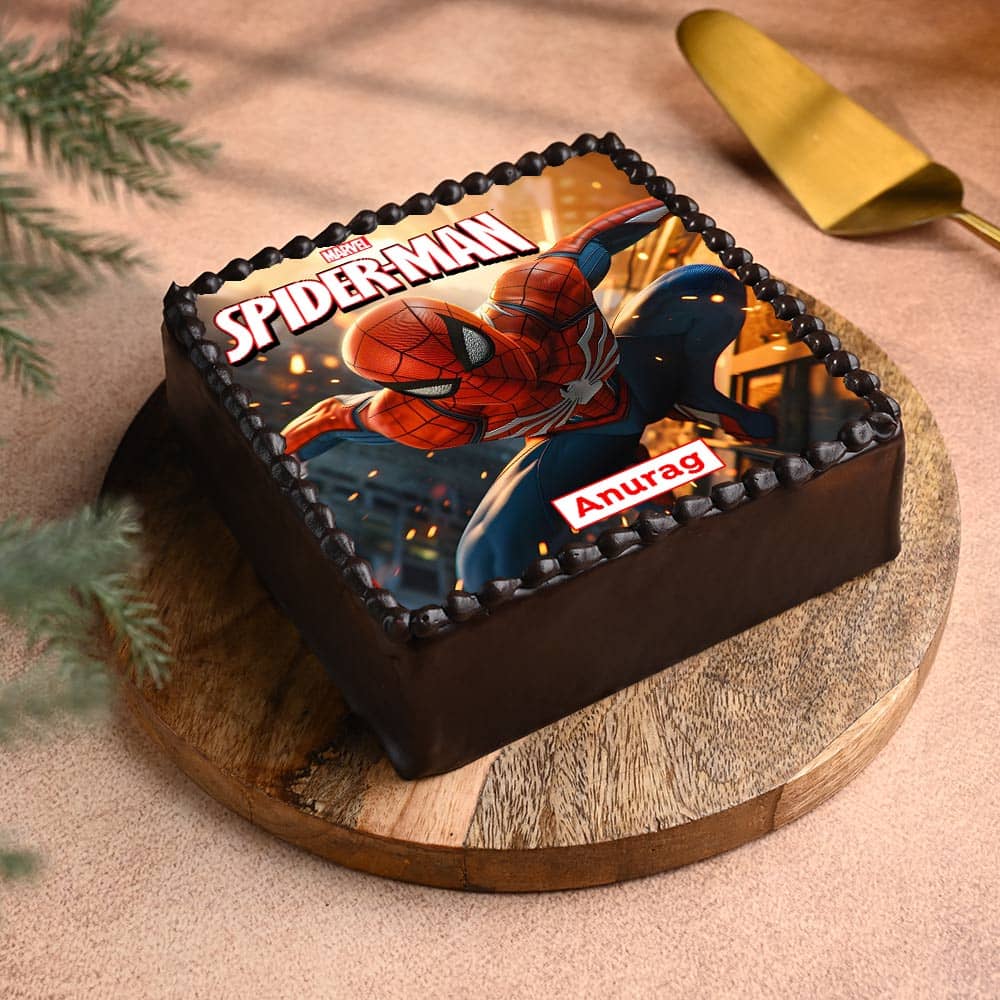 Front View of Super Spiderman Photo Cake