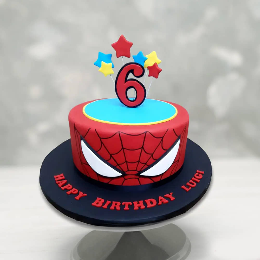 Top View of  Amazing Spiderman Fondant Cake
