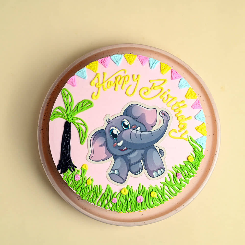 Top View of Cheerful Elephant Cake