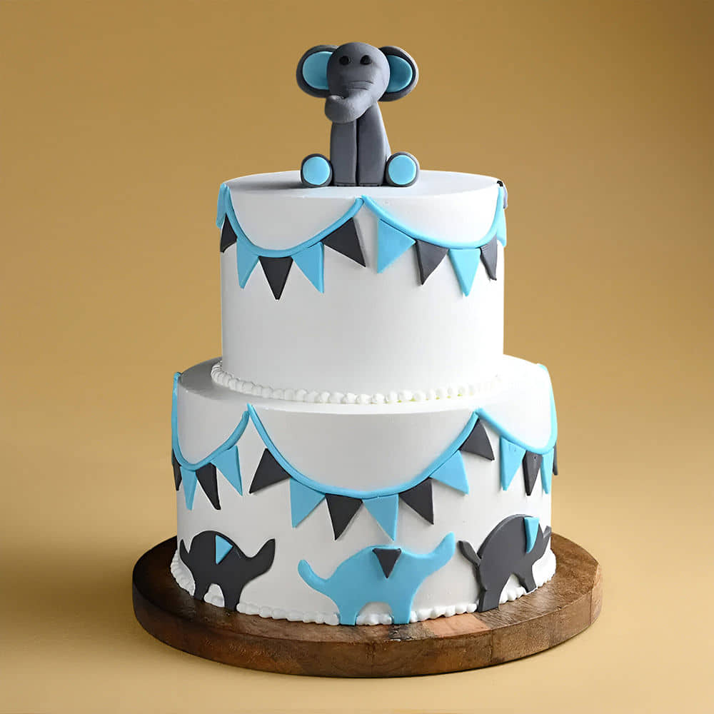 Side View of Two Tier Elephant Fondant Cake