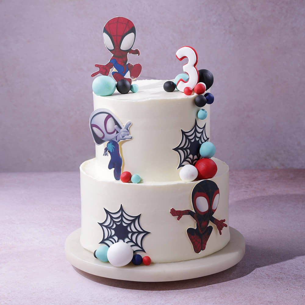 Front View of Two-Tier Spiderverse Cake