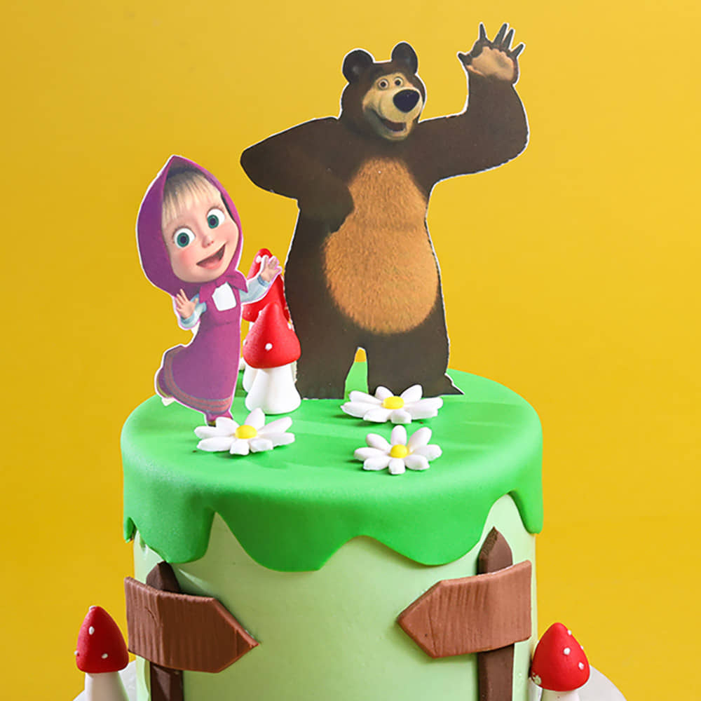 Top View of Whimsical Masha N Bear Party Cake