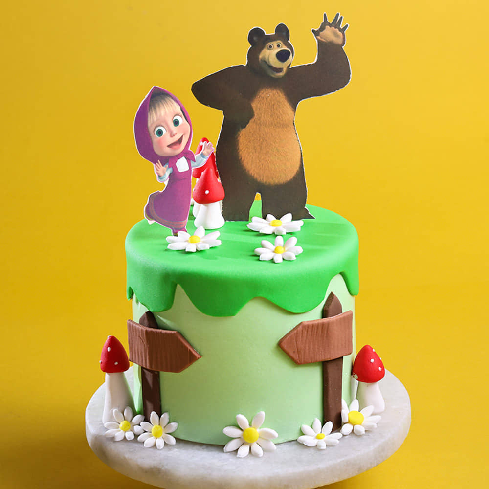 Front View of Whimsical Masha N Bear Party Cake