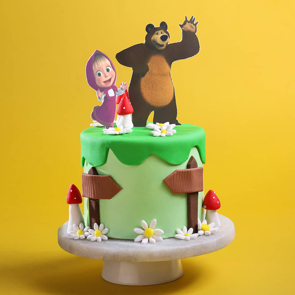 Side View of Whimsical Masha N Bear Party Cake