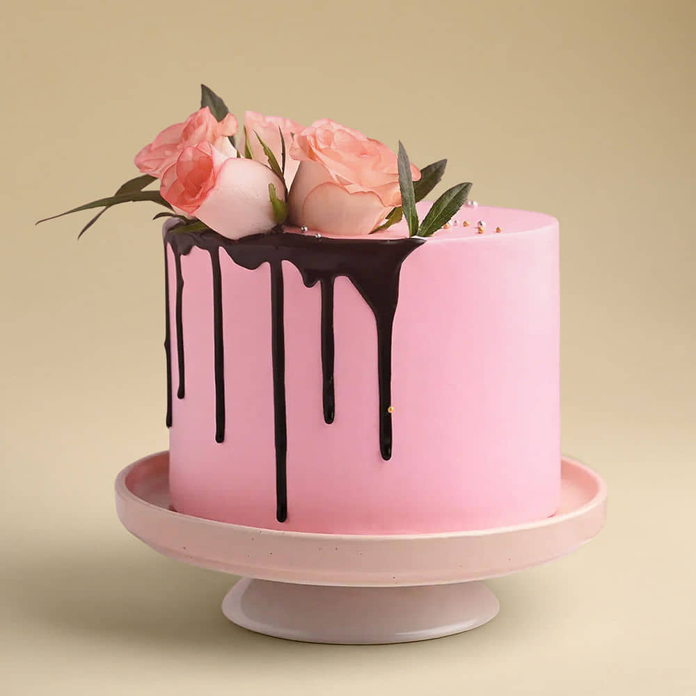 Side View of Rose Cake with Romantic Rose Swirls